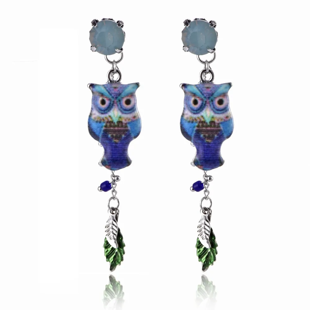 New Creative Bohemia Owl Leaf Stone Dangling Long Earrings for Women Chain Beads Pendant Drop | Украшения и аксессуары