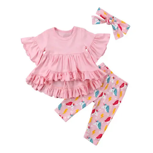 2018 весенний комплект Новое Детское платье для маленьких девочек топы с оборками