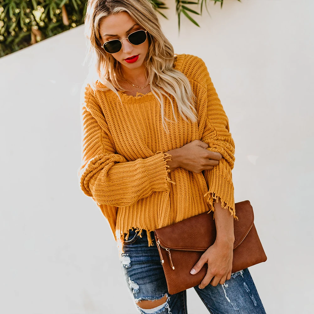 Causal Loose Sweater 2019 Women Fashion New Sexy V-Neck Pullovers Spring Autumn Solid Tops Tassel Short Cotton | Женская одежда