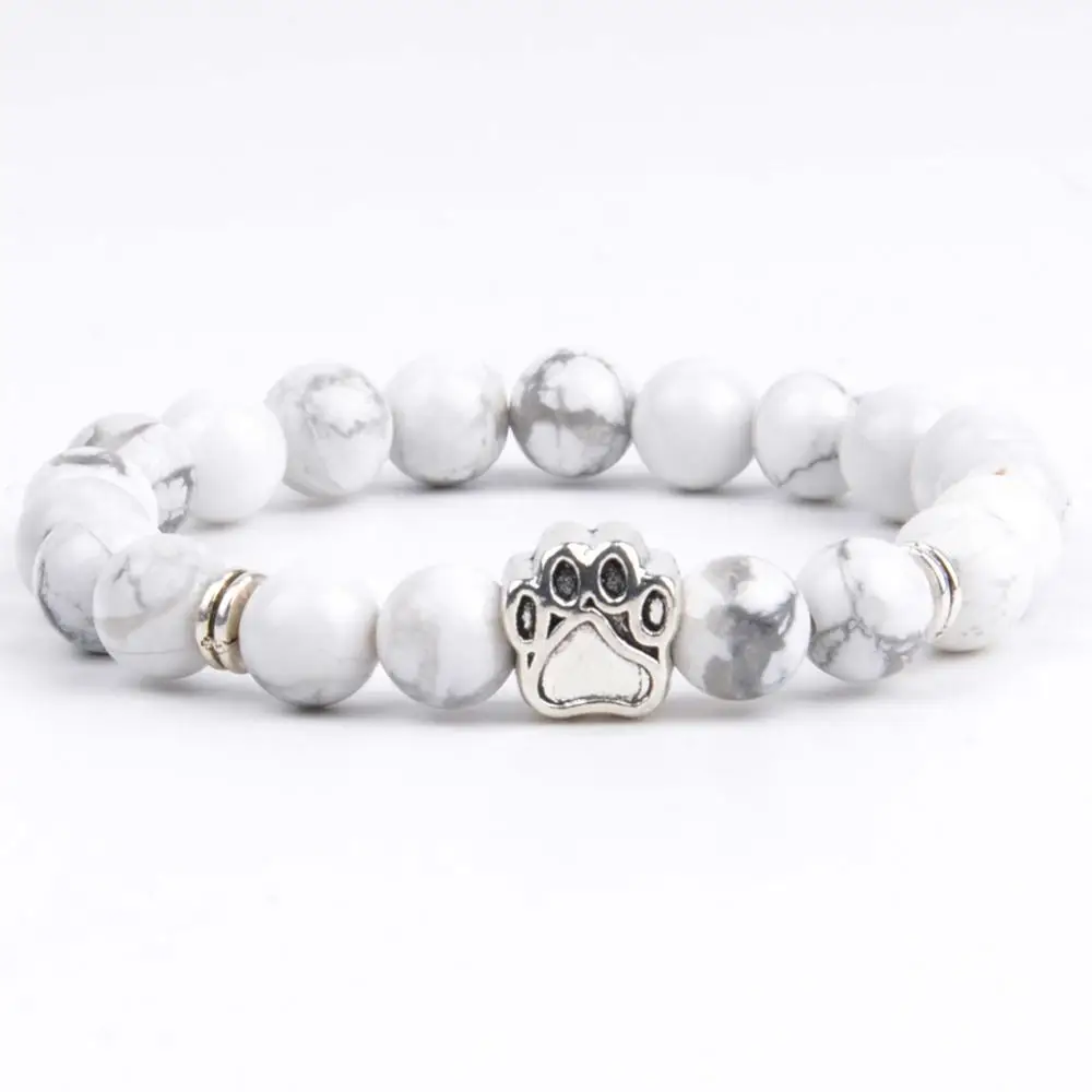 White Howlite Натуральный камень браслет и браслеты из бисера классические лавы Браслеты "Будда" для мужчин и женщин ювелирные изделия Йога Bijoux браслет - Окраска металла: White Howlite