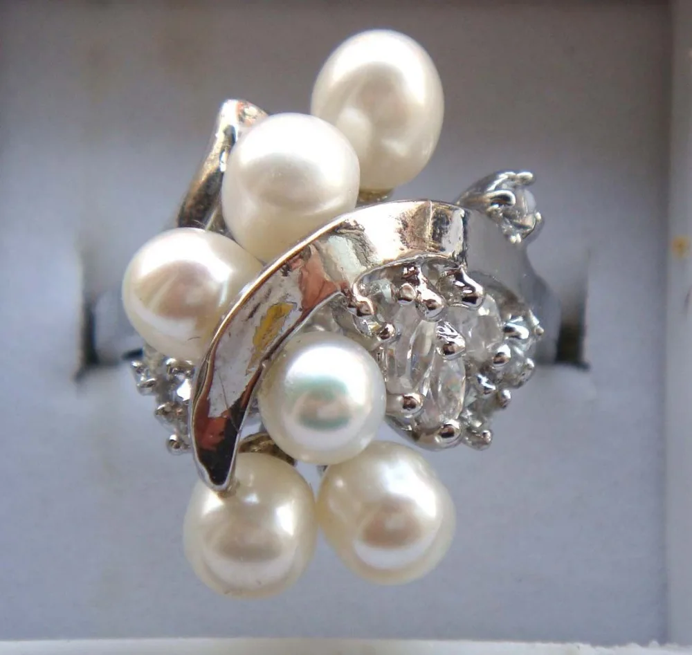 

lady's charm cultured white fresh water pearl CZ ring #7,8,9