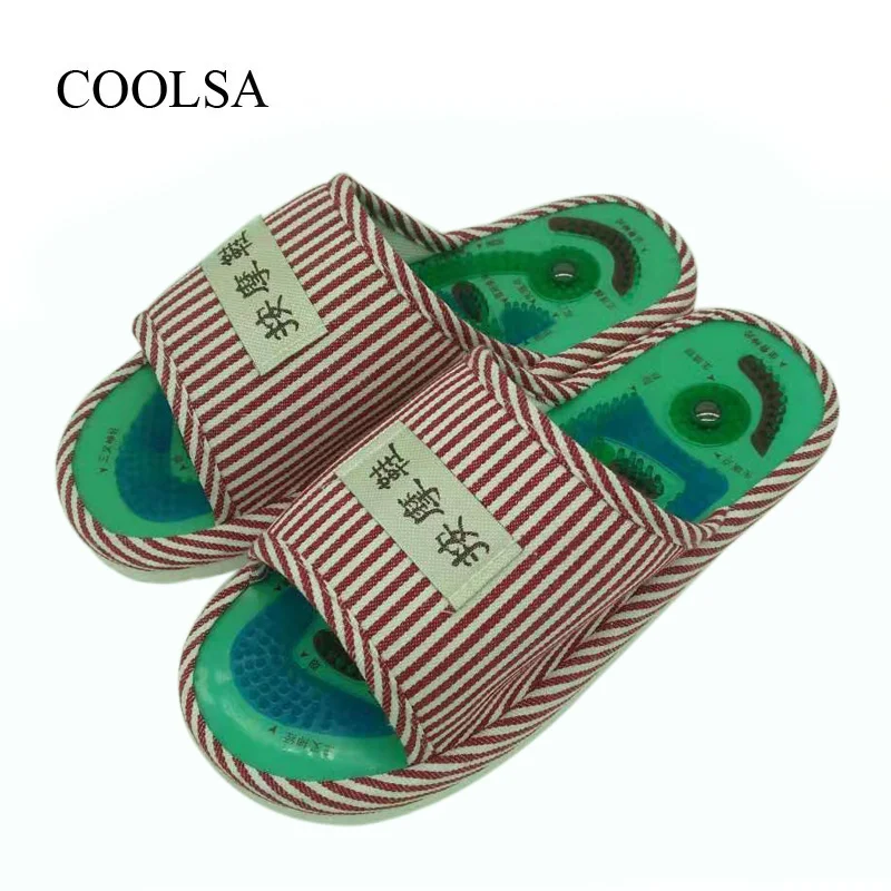 Тапки COOLSA мужские домашние массажные плоские Нескользящие в синюю полоску Эва