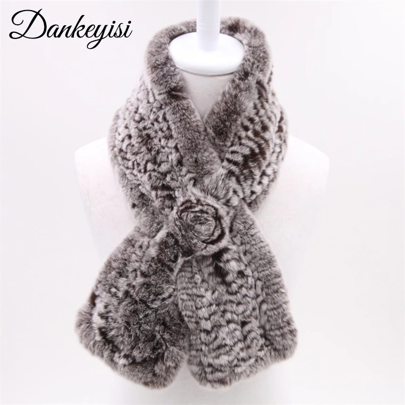 

DANKEYISI шарф из меха кролика рекс женский зимний ручной работы вязаный натуральный мех шарфы женские кольца шарфы с меховым помпоном