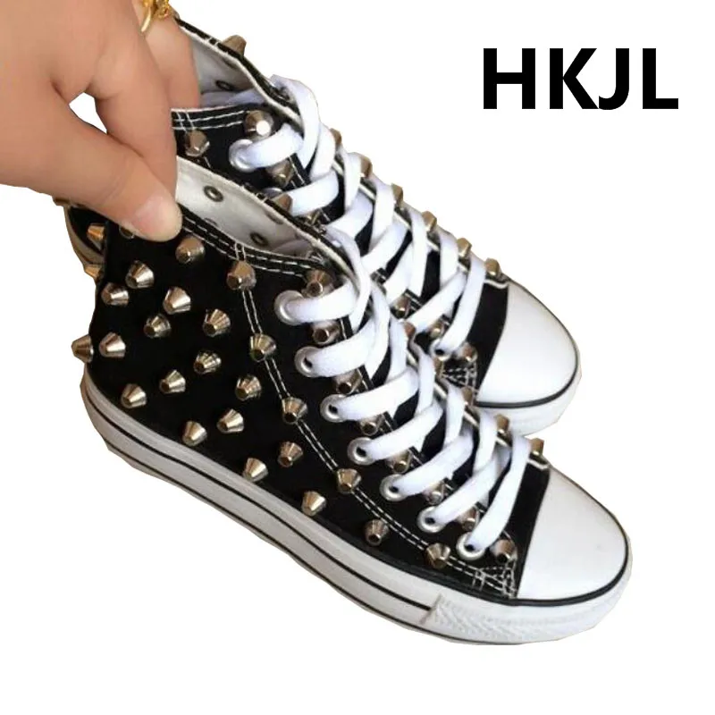 HKJL/Новинка 2019 креативная парусиновая обувь на платформе с заклепками плоской