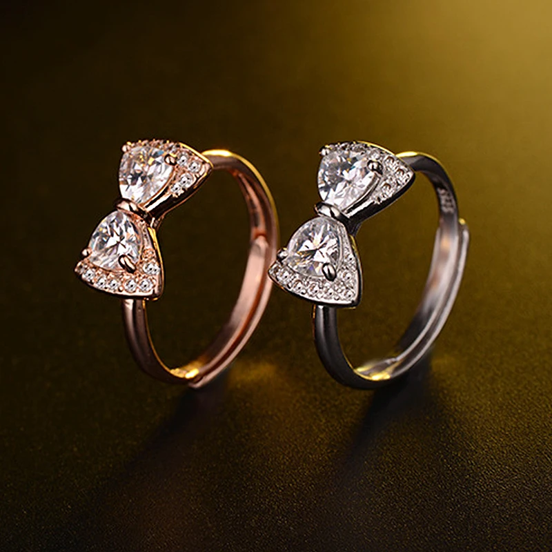 Wholesale 12pcs Bowknot Resizable Rings Crystal 5A Zirconia Fashion Wedding Party Jewelry Valentine's Gifts For Women Girl | Украшения