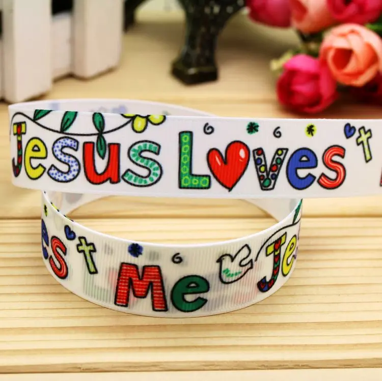 7/8 ''Бесплатная доставка jesus musical wall printed grosgrain лента для волос Головные уборы