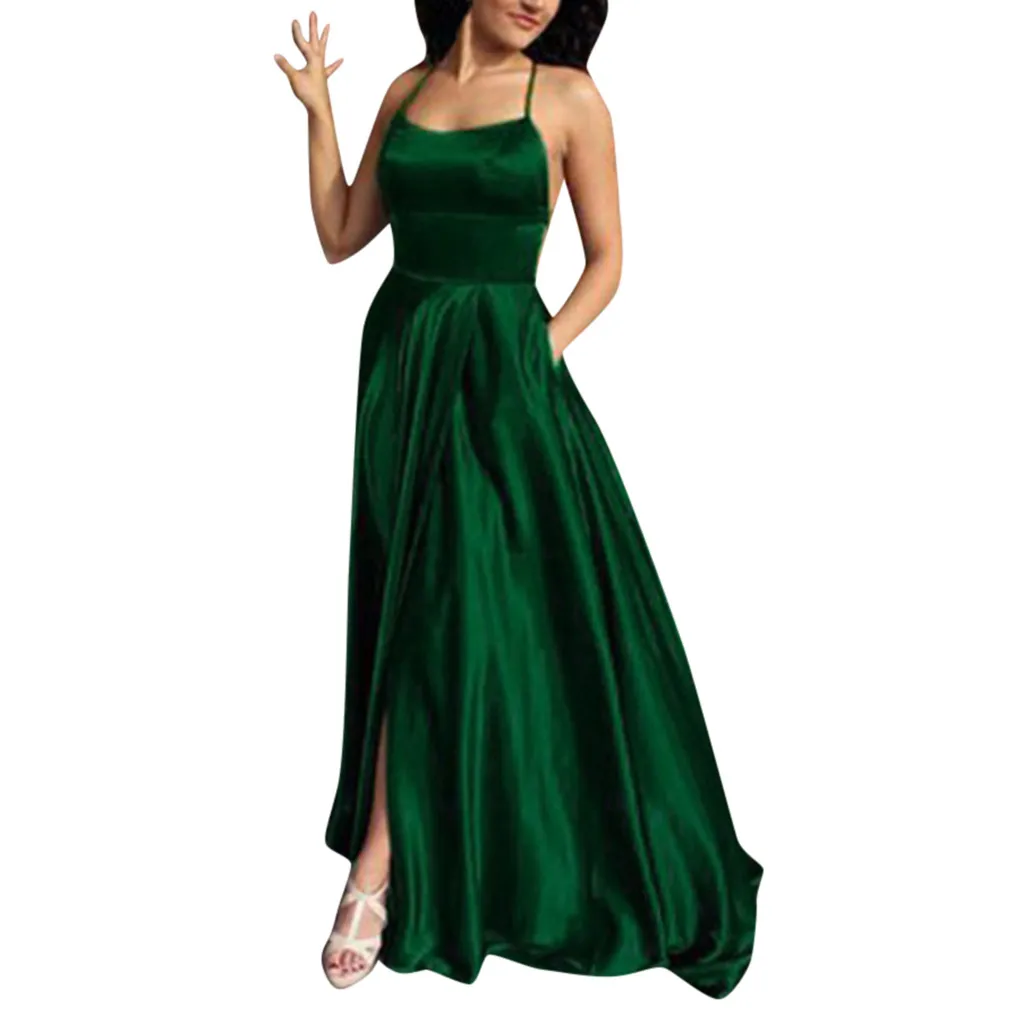 Элегантное летнее платье 2019 женское сексуальное однотонное макси в пол с