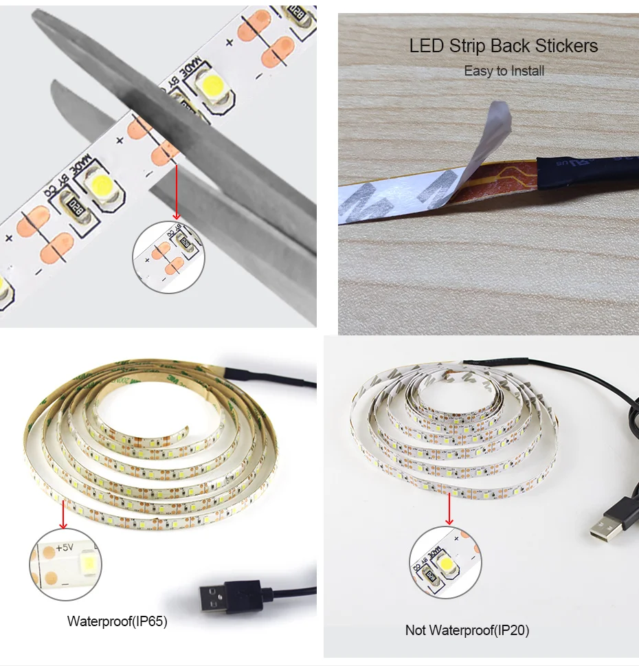 Светодиодная лента USB, 1 м, 2 м, 3 м, 4 м, 5 м, водонепроницаемая, 5 В, теплый белый/белый, 2835, 3528, гибкая светодиодная лента, светильник для телевизора, фоновый светильник ing