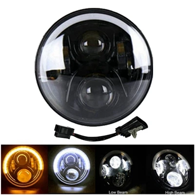 Yait мотоцикл 7 дюймов светодиодный налобный фонарь для Touring Ultra Classic Electra Street Glide Road King Yamaha мотоциклетный налобный фонарь - Цвет: Black half halo 60w