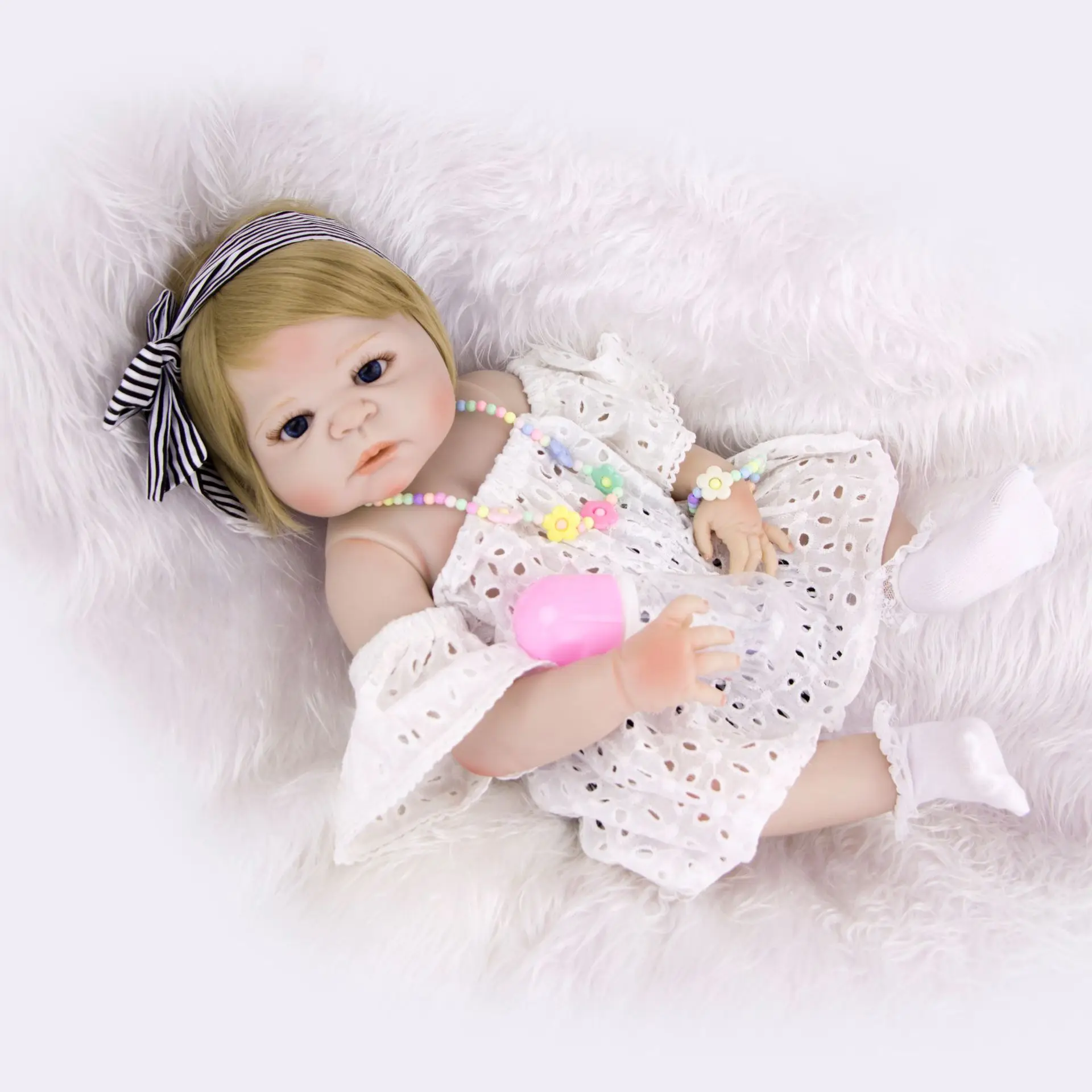 

23"57cm Full silicone reborn baby doll Cute princess Realistic vinyl newborn Dolls blonde hair Handmade Alive bebe Birthday Gift