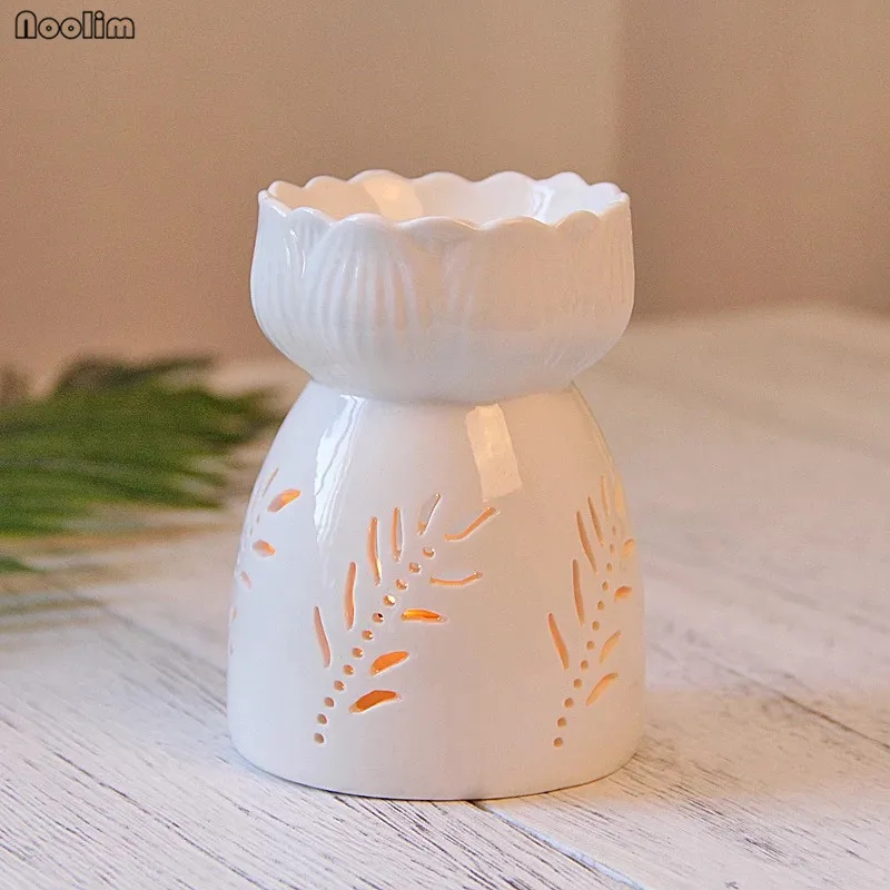 Простая белая керамическая Лотос горелка для эфирного масла лампа ароматерапии
