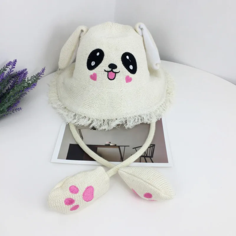 Milky white Модная детская подвижная шляпа с заячьими ушками, милая воздушная подушка, дышащая летняя кепка с бахромой, 7 цветов, для отдыха, для женщин, verano mujer - Цвет: Milky white