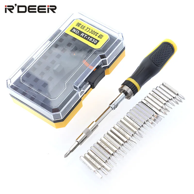 

RDEER 30 Pcs Ratchet Wheel Type Magnetic Screwdriver Set Phillips Slotted Pozidriv Torx Screwdrivers Combination Hand Tool Set