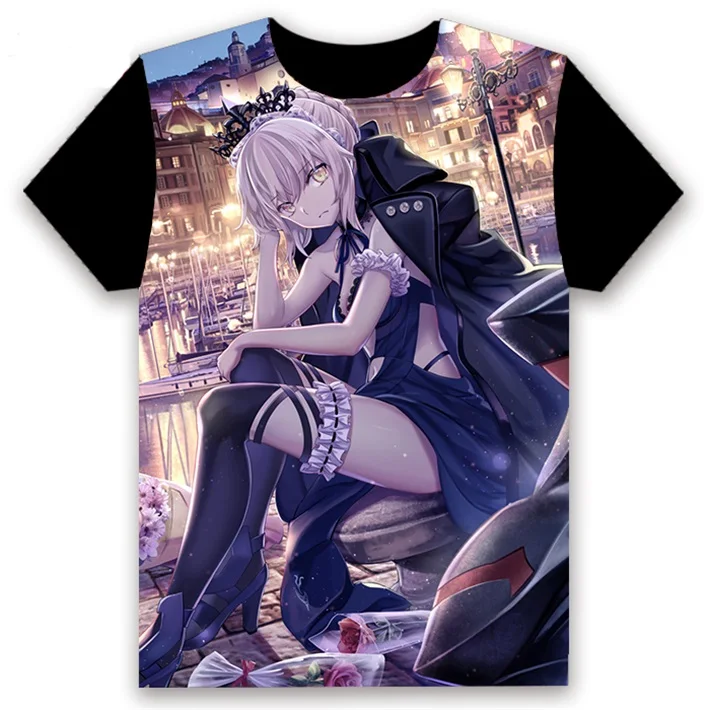 Модная футболка с Аниме игра Fate/stay night FGO Saber Alter Косплей короткий рукав Женская Мужская черная футболка повседневные забавные летние топы - Цвет: 15