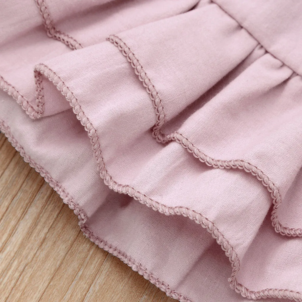 Платья для маленьких девочек летнее однотонное платье без рукавов с оборками и