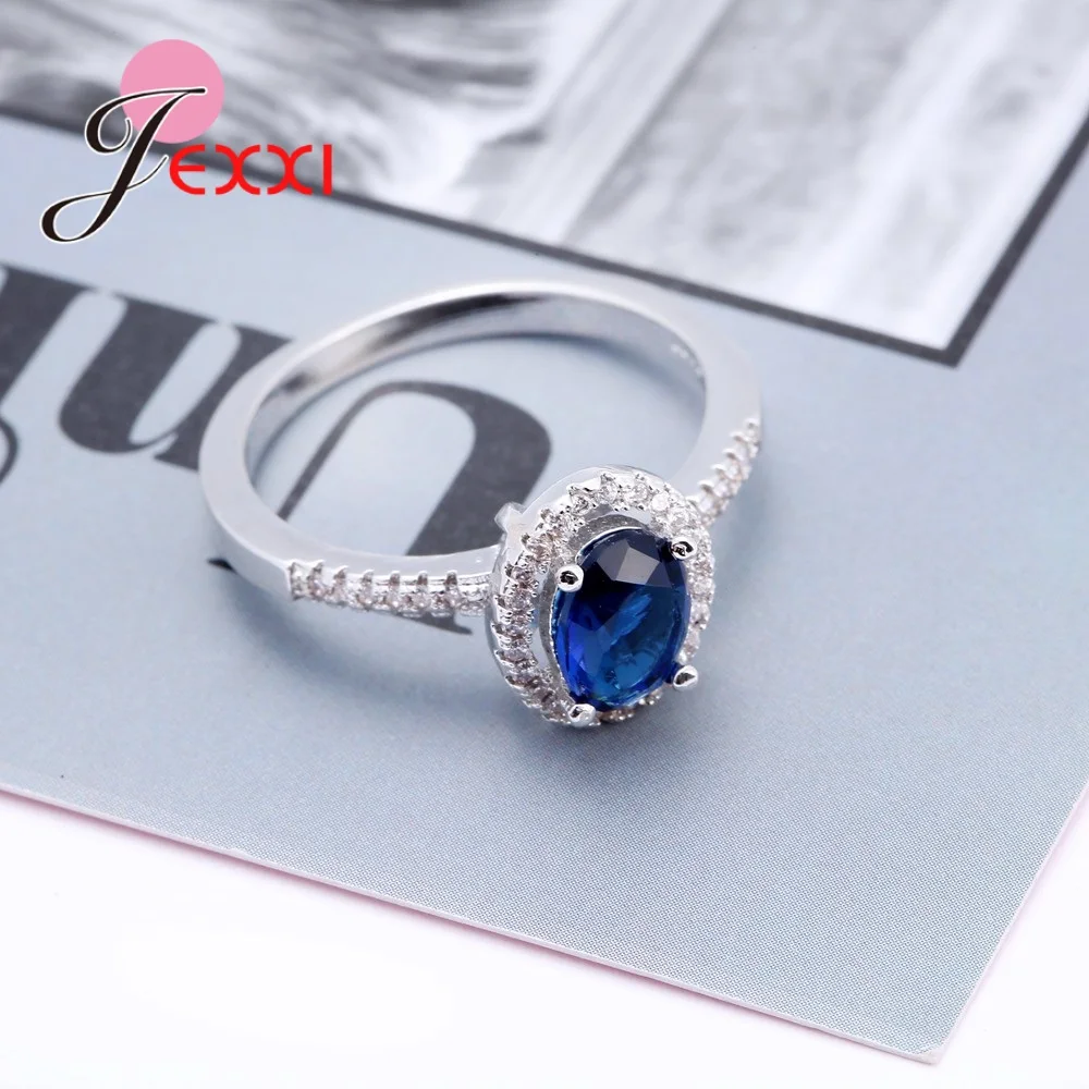 Женские кольца 925 пробы серебро с синим австрийским кристаллом модные простые