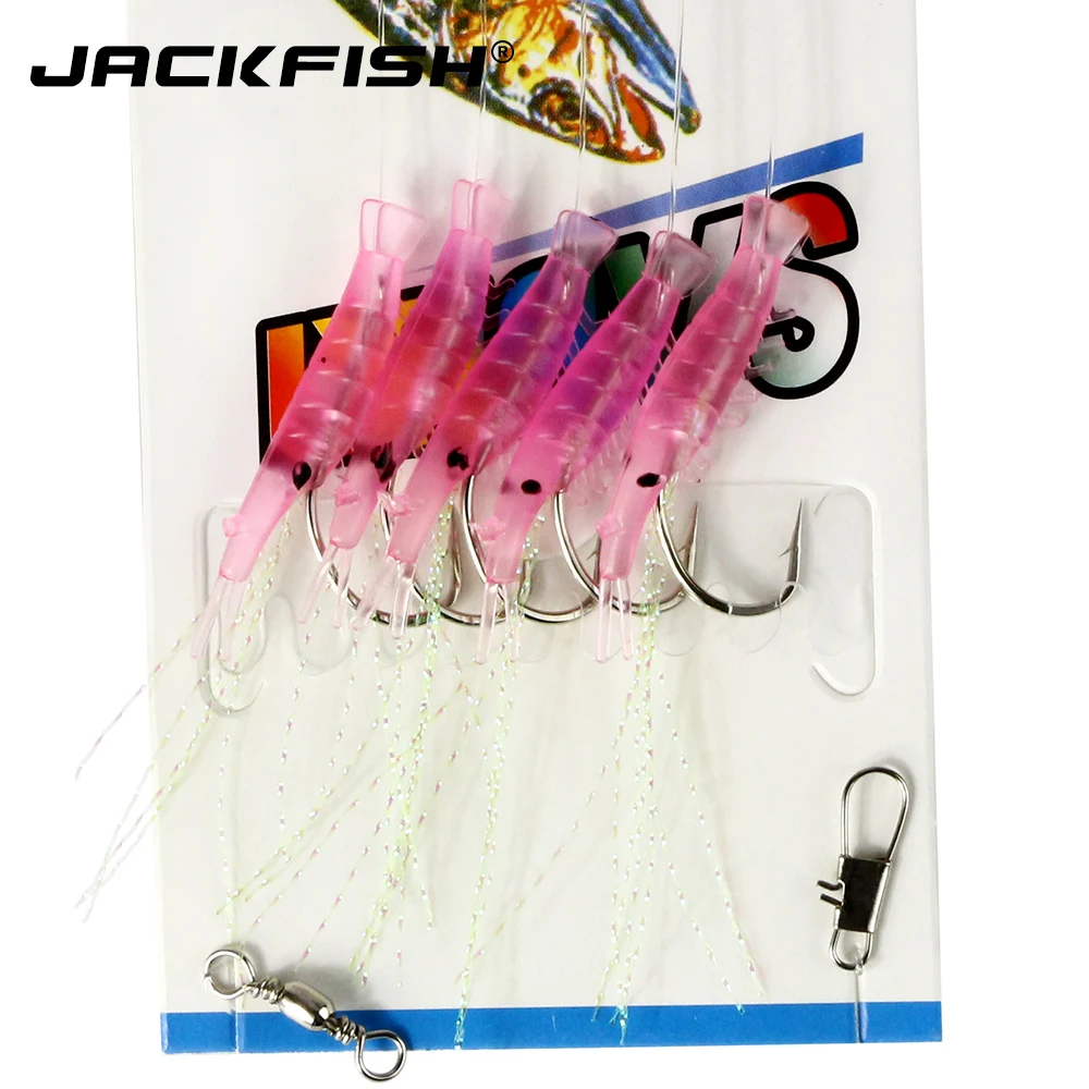 JACKFISH New light red shrimps Soft Fishing Lure 5pcs/set line fishing Bait Jigs soft lure Worm Fake 6 size | Спорт и развлечения