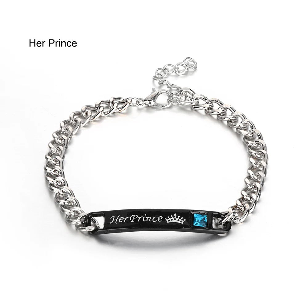Her Prince 1 шт. браслеты из нержавеющей стали для влюбленных пар, ее чудовище и его красавица, браслеты для мужчин и женщин, ювелирные изделия на День святого Валентина - Окраска металла: Her Prince