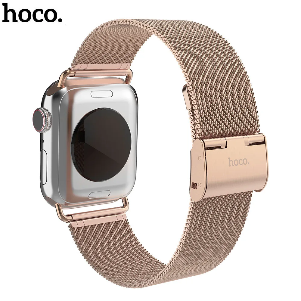 Rose Gold Ремешок для часов HOCO Milanese Loop для Apple Watch Series 5 4 3 2 1 ремешок 44 мм 42 мм 40 мм 38 мм сетчатый Браслет из нержавеющей стали - Цвет ремешка: Rose Gold