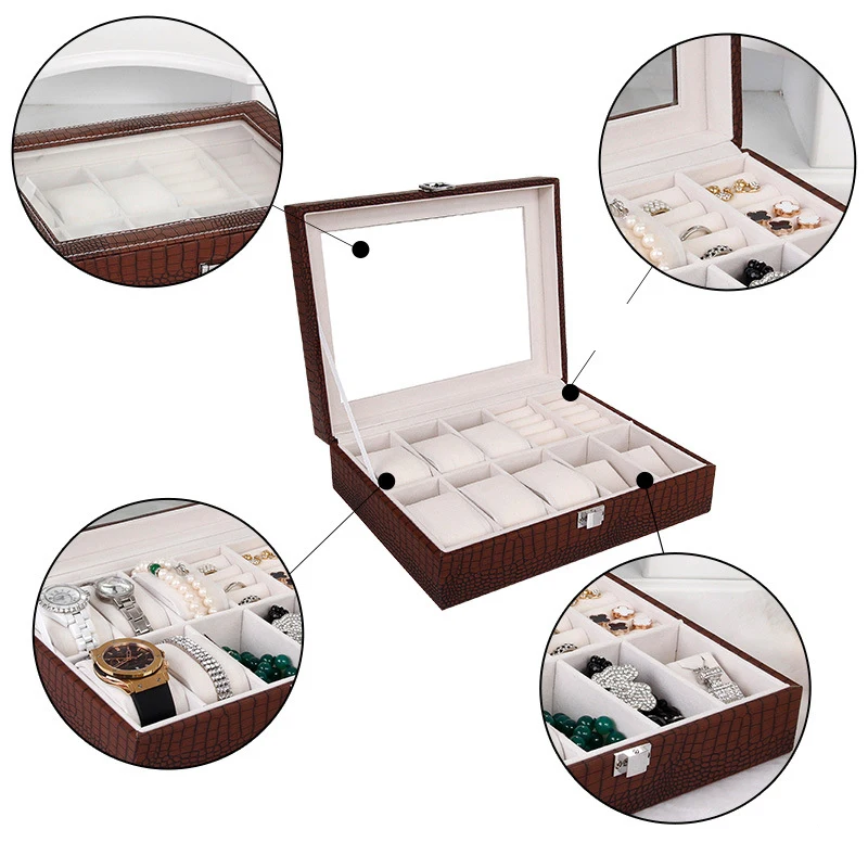 

2019 Fashion Watch Display Box Luxury Alligator Watch Box Case Earring Ear Nail Jewelry Box Gift Box Jewelry Packaging Display