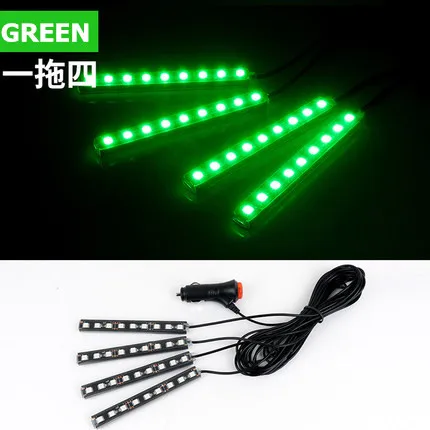 4 шт. 12 SMD дистанционное управление музыкой красочный RGB светодиодный автомобильный интерьерный напольный декоративный светильник в полоску для автомобиля - Испускаемый цвет: green-4