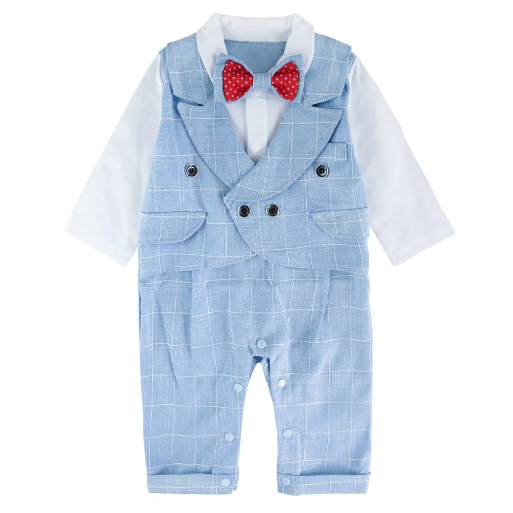 Baby Boy Suit Wedding Romper Newborn Baptism Formal Outfit Infant Party Gentleman Clothes Costume Set Long Sleeves |