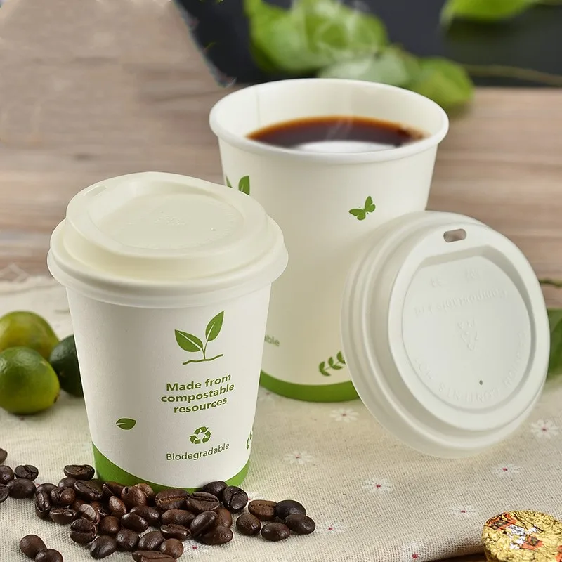 Compostable стаканчики из пла одноразовые бумажные Biodegrade воды кофе молока чая крышка
