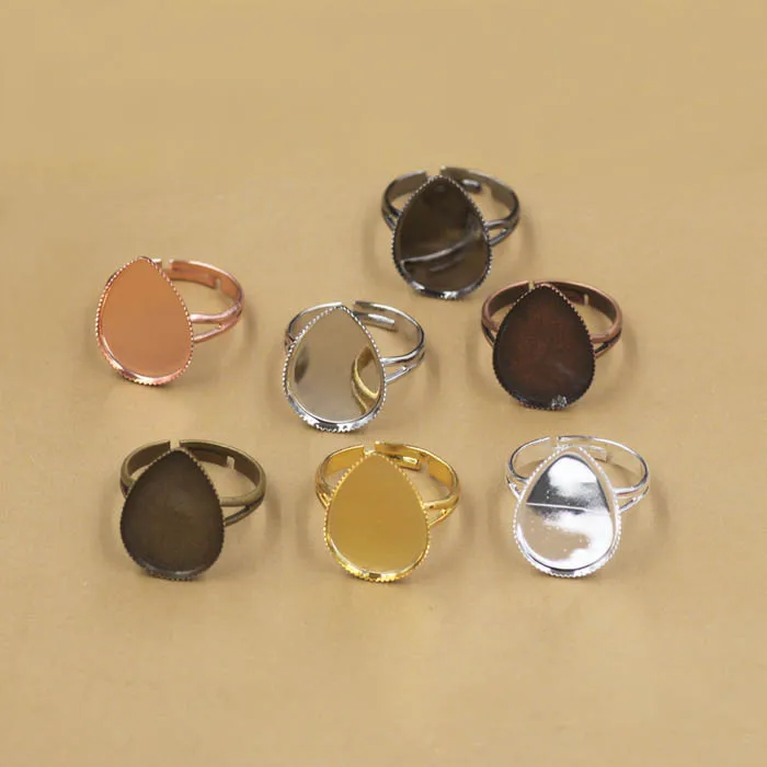 Пустые Настройки колец с каплевидной окантовкой основания полимерные Кабошоны