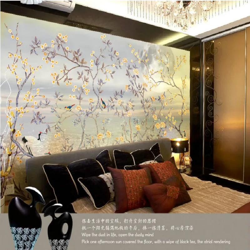 Пользовательские Ручная роспись большие фрески ТВ фон птица цветок 3D обои для