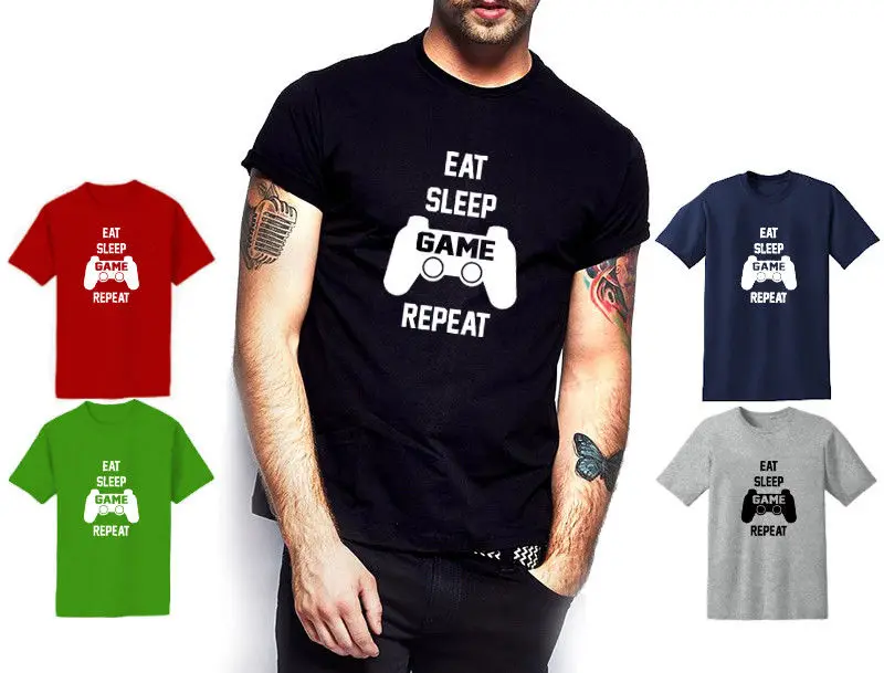 Eat Sleep Game Repeat футболка видео игровая Летняя мужская модная Удобная Повседневная с