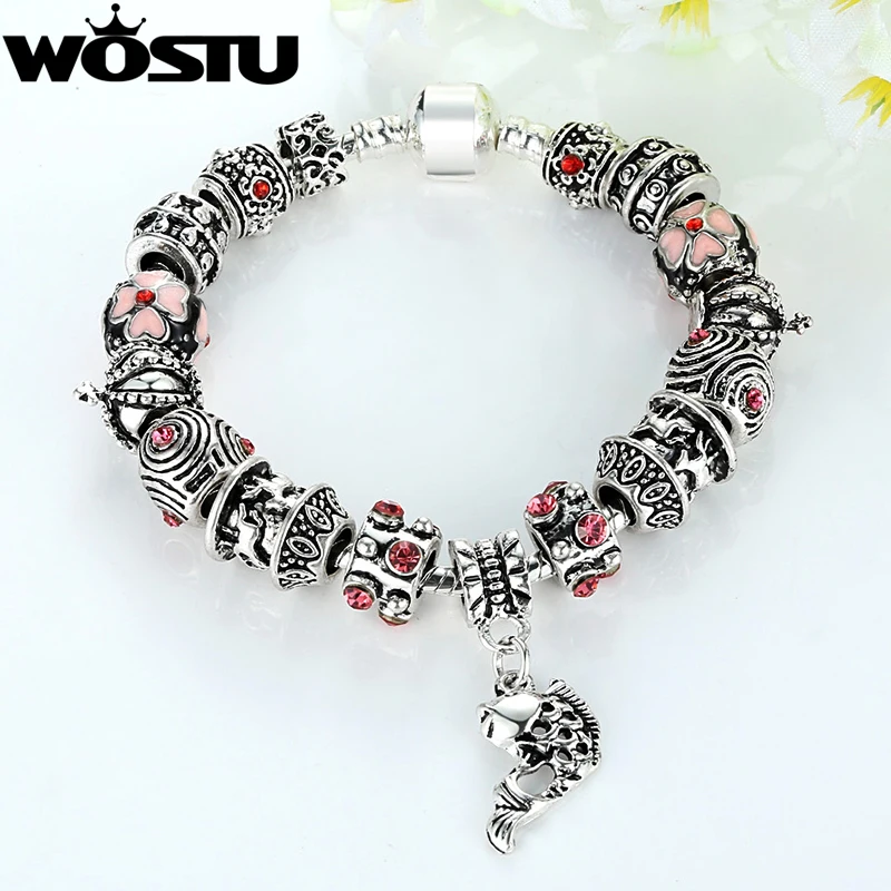 WOSTU очаровательный браслет Chamilia 925 тибетское серебро муранское стекло для женщин