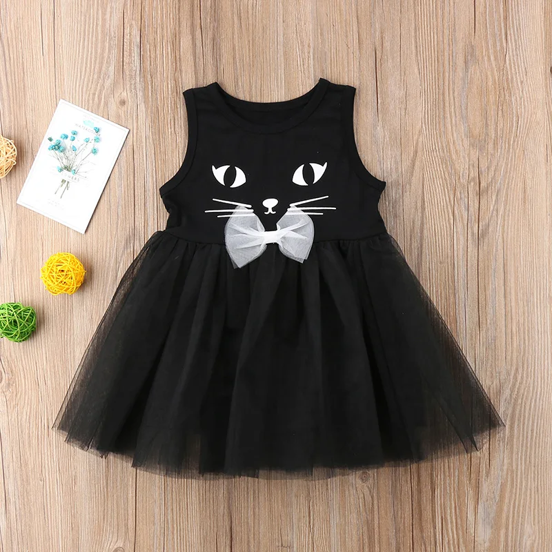 Летнее платье 2018 Новые Симпатичные Дети Обувь для девочек кошка лук Бальное