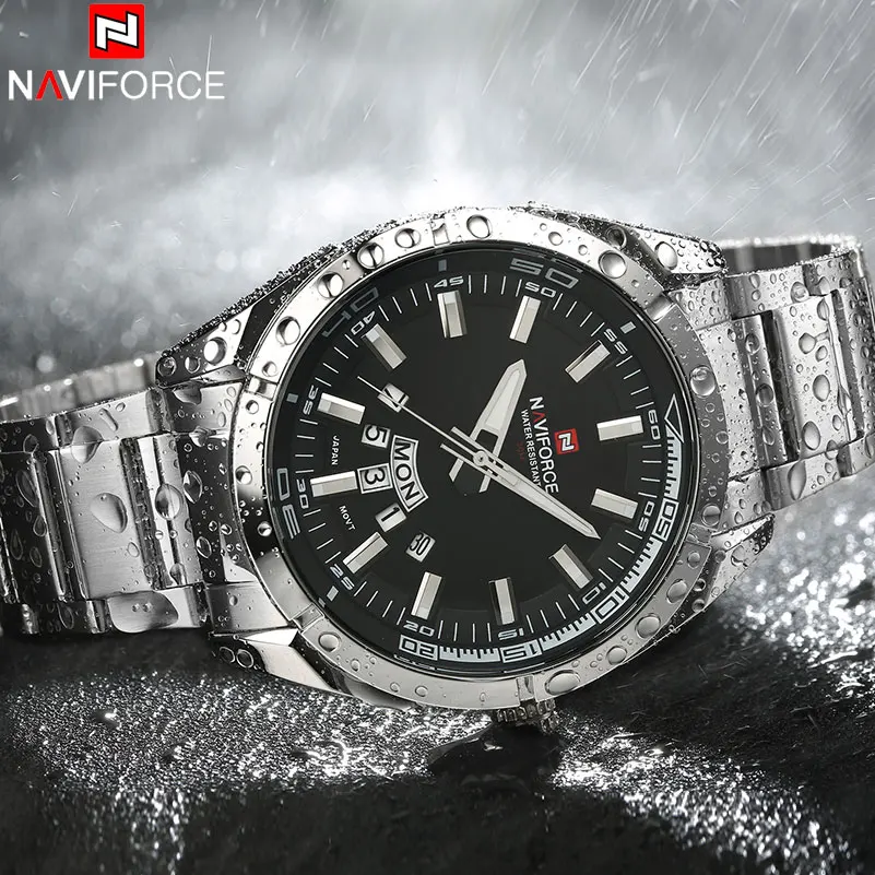 Бренд NAVIFORCE, мужские часы, Бизнес класс, кварцевые, 30 м, водонепроницаемые часы, мужские, нержавеющая сталь, ремешок, Авто Дата, наручные часы, Relojes