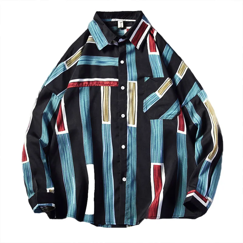 Blue stripe Harajuku Модные полосатые рубашки с длинным рукавом, платье, большие размеры, Корейская одежда для мужчин, 5xl, весна, хип-хоп Уличная одежда для мужчин, CS24 - Цвет: Blue stripe