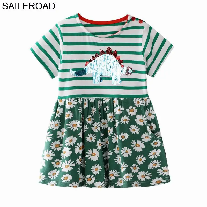 dress387 same photo ПАРУСНАЯ ПЛАТЬЕ Динозавров Платье для девочек 7лет Одежда для девочек Вышивка с пайетками для девочек Платье детские платья - Цвет: dress387 same photo