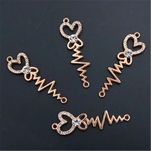 WKOUD 6pcs handmade rhinestone kc gold ECG heart-shaped scepter charm fashion DIY metal jewelry alloy connectors A1373 WKOUD 6pcs handmade rhinestone kc gold ECG heart-shaped scepter charm fashion DIY metal jewelry alloy connectors A1373