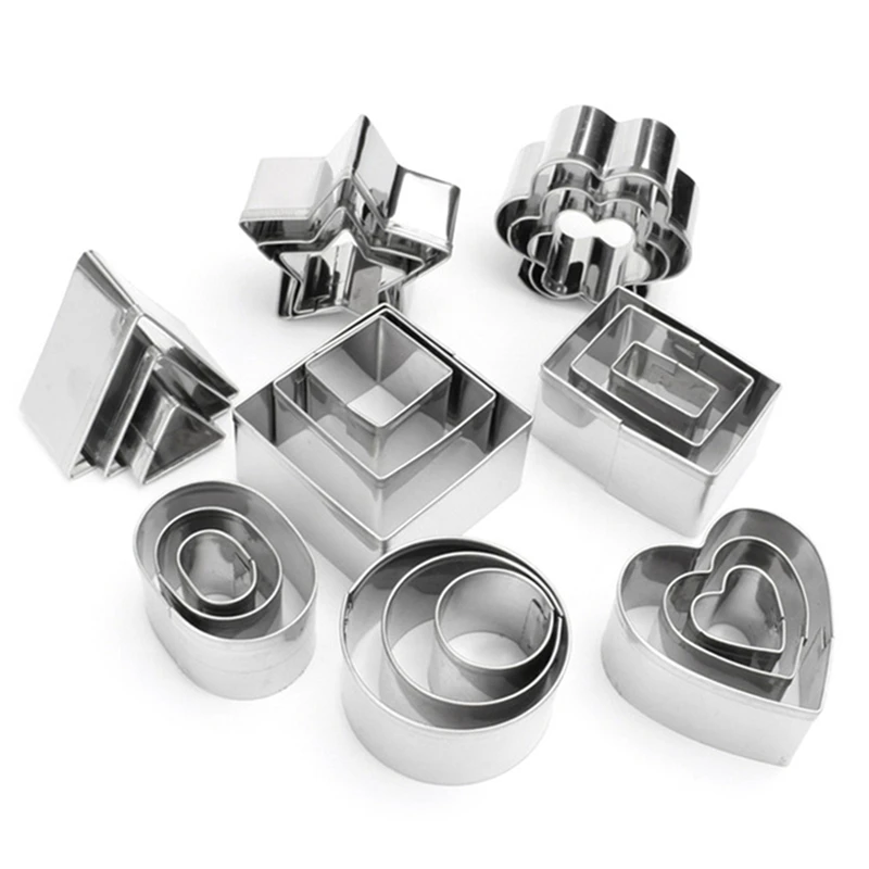 Aomily 24 pcs/Set Cookie Fondant Cake Baking Mold Cutter Stainless Steel Round Heart Flower Star Shape Biscuit Decorating Moulds | Дом и сад