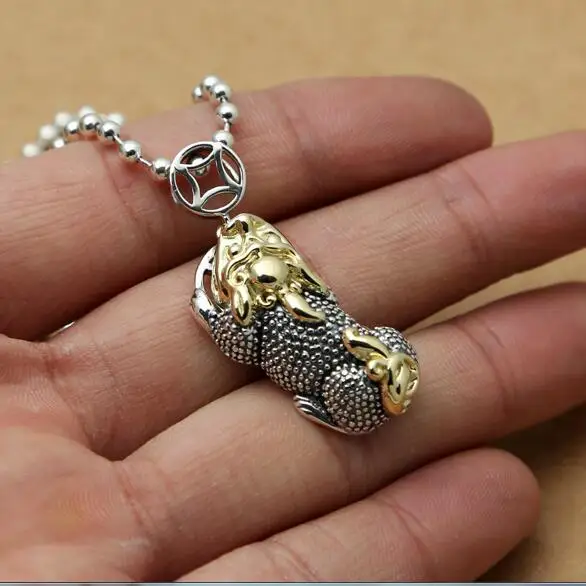 

NEW 100% 925 Silver Wealth Pixiu Pendant Necklace 925 Sterling Fengshui Good Luck Pixiu Pendant Lucky Beast Amulet