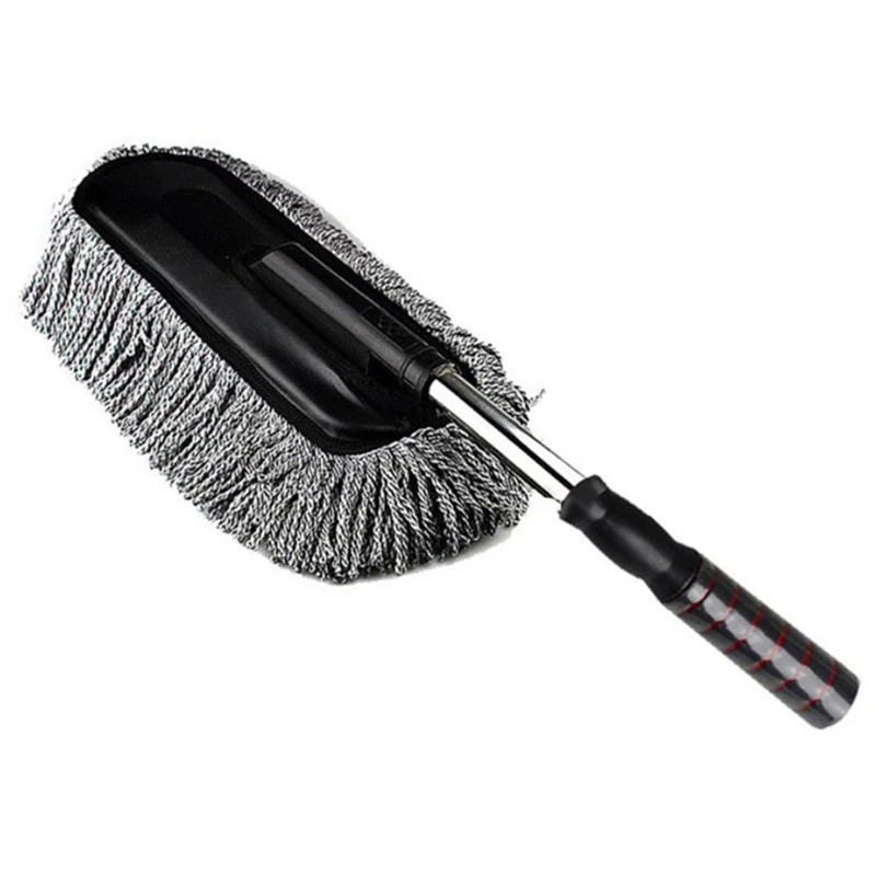 BK Полотенце из микрофибры для чистки машины Щетка авто окно Duster Выдвижная нержавеющая стальная длинная ручка восковый порошок моющийся Drag восковая шайба - Color: BK