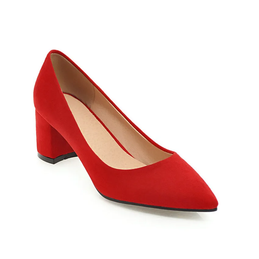 Red 3cm QUTAA/ г.; женская обувь; модные женские туфли-лодочки на высоком квадратном каблуке без застежки; повседневные свадебные туфли с острым носком; размеры 34-43 - Цвет: Red 3cm