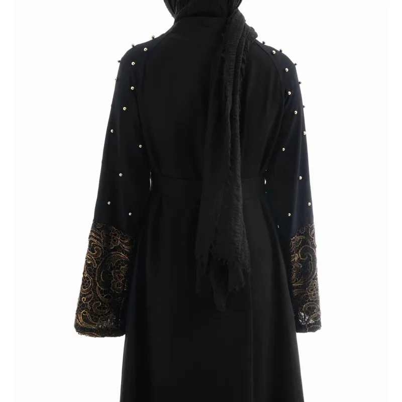 Элегантное мусульманское длинное черное платье мусульманской расцветки с