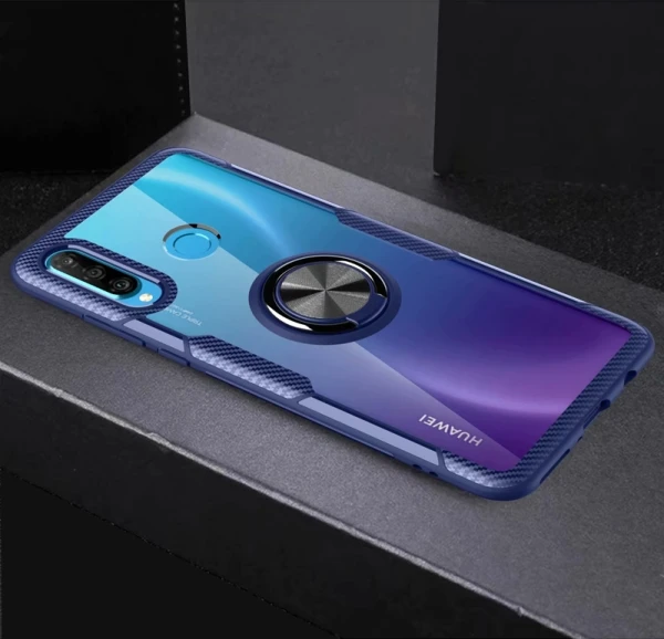 Синий Чехол для huawei P30 Lite, Роскошный прозрачный чехол из поликарбоната+ углеродного волокна, кольцо с полной защитой, чехол для huawei P30, чехол - Цвет: Синий