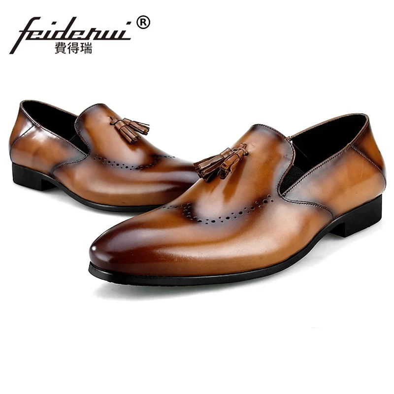 Винтажный британский стиль с острым носком резные мужские повседневная обувь