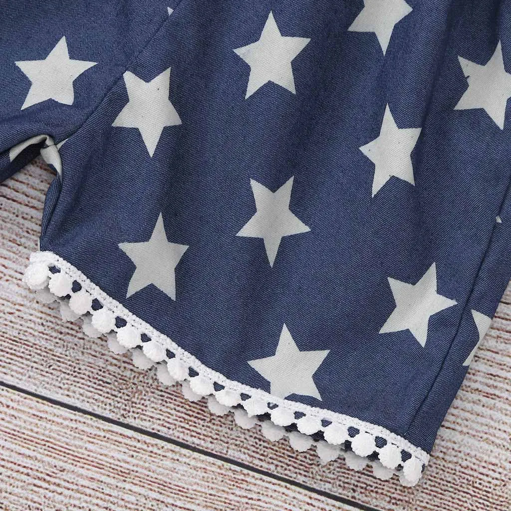 Футболка для маленьких девочек 4 июля комплект со звездами и подтяжки в полоску