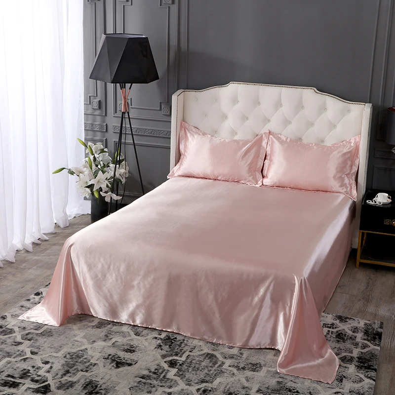 

Lanlika Pink Solid Color Luxury Bedding Set 100% Silk Satin Euro Decor Home Bedspread Duevt Cover Set Pillowcase Flat Sheet Set