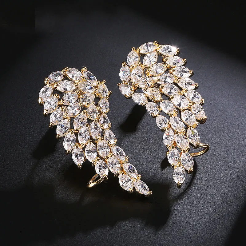 

Korean Elegant jewelry AAA cubic zircon micro paved hollow angel wing exaggerated otica earrings women Valentine's Day gift