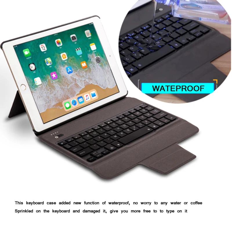 Клавиатура с подсветкой для нового iPad и 9,7 дюймов, беспроводной bluetooth чехол с тонкой кожаной крышкой-7 цветов подсветки