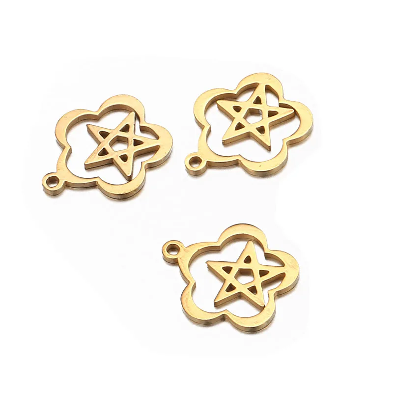 gold star KDY069 10 шт. милые маленькие шармы из нержавеющей стали в форме листа звезды, круглые подвески в виде сердца для изготовления ювелирных изделий, круглые шармы, подвески, аксессуары - Окраска металла: gold star KDY069