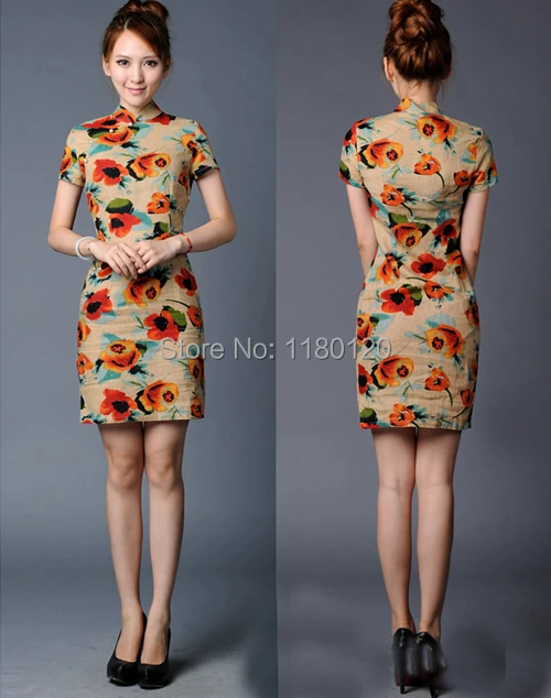 50 см * 140 китайский cheongsam печать льняная ткань цветы натуральный лен хлопок