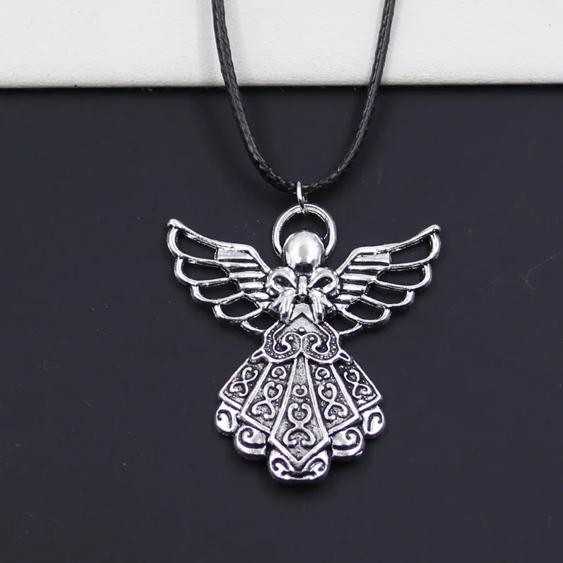 Новый Прочный черный искусственная кожа ангел хранитель кулон шнур Колье DIY